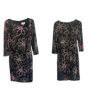 David Meister Asymmetrical neck‎ unlined sleeves bodycon dress size 8